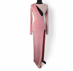Naked Wardrobe Pink Glitter two tone long sleeve Maxi Dress Cutout Size S NEW