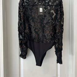 Round Neck Embroidered lace Bodysuit Leotards Bodysuit Top