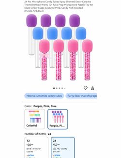 24 Pcs Microphone Candy Tubes Kpop Themed Decor Karaoke Theme Birthday Party 10" Fake Prop Microphone Plastic Toy for Disco Singer Stage Costume Prop,