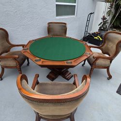 Poker Table And Leather Swivel Chairs