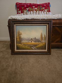 1950s Vintage Americana Rustic Barn Framed Oil Painting - Natomas