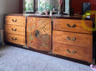 Vintage Hollywood Regency Chinoiserie Style Lowboy Dresser by Bassett