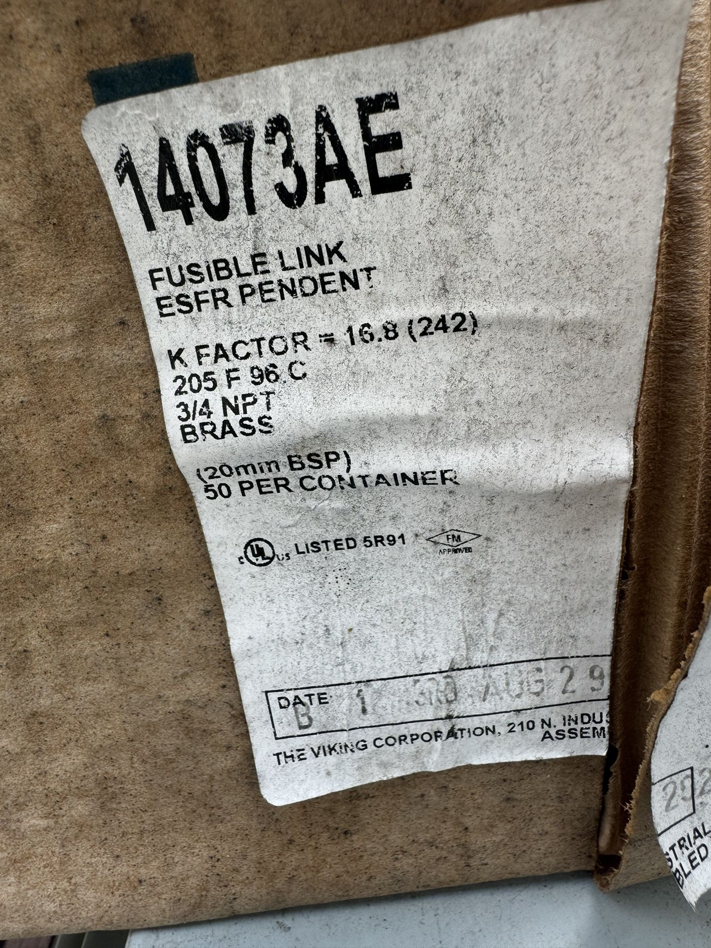 ESFR Pendant Sprinkler VK503 (K16.8); Standard Brass, 205 °F (96 °C)