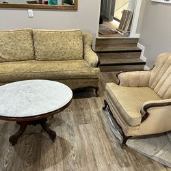Antique Sofa, Chair And Coffee Table 