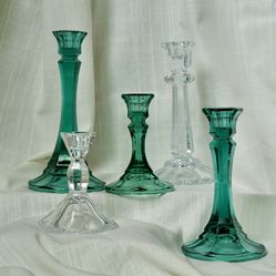 Vintage Emerald & Crystal Candlestick Holders