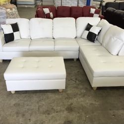 White Leather Sectional Couch 