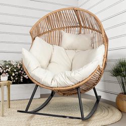 Egg Chair Outdoor, Oversized Outdoor Indoor Wicker Rocking Chair, Large PE Rattan Egg Rocking Chair with Cushion for Patio, Balcony, Backyard, Garden,