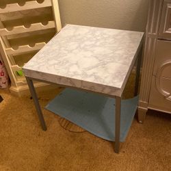 Silver Faux Marble End Table 