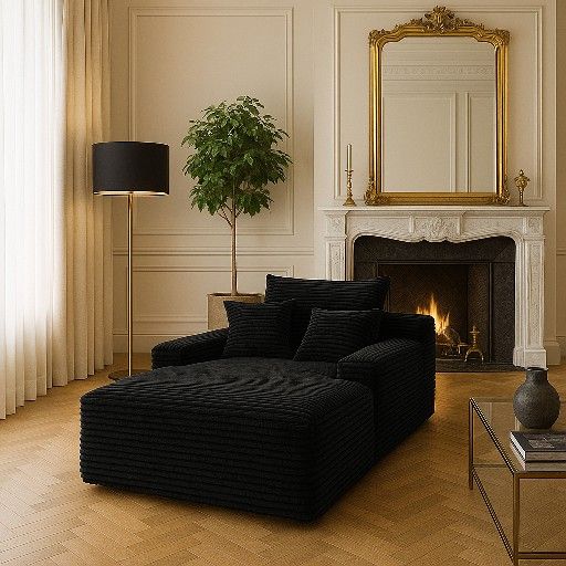 Sofa Bed Couch for Bedroom, Compressed Boneless Couches for Living Room, Plush Corduroy Sleeper Sofas, No Assembly Required(Black)