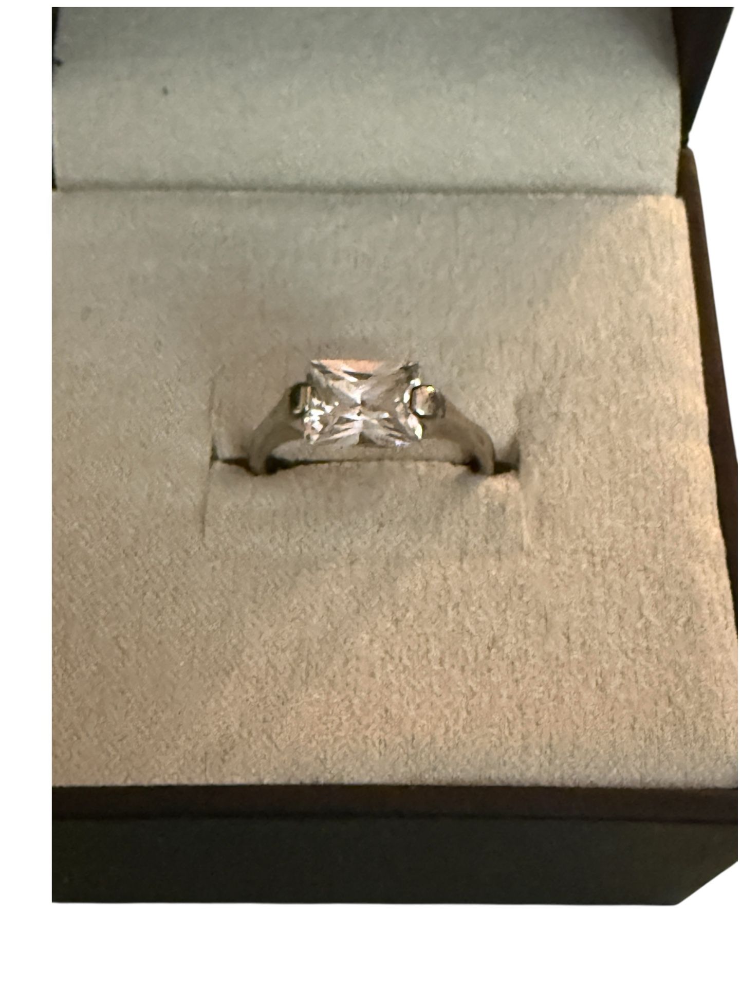 Rectangular Clear Engagement Wedding Diamond In Silver Tone Setting Size 5.5