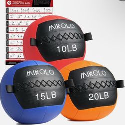 Set of 3 Mikolo Medicine Ball, Wall Ball,Soft Medicine Ball Set,Slam Ball for Core Training