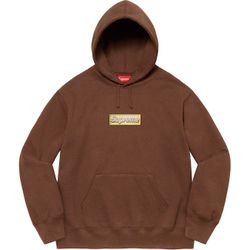 Supreme Bling Box Logo Hooded Sweatshirt Dark Brown Medium