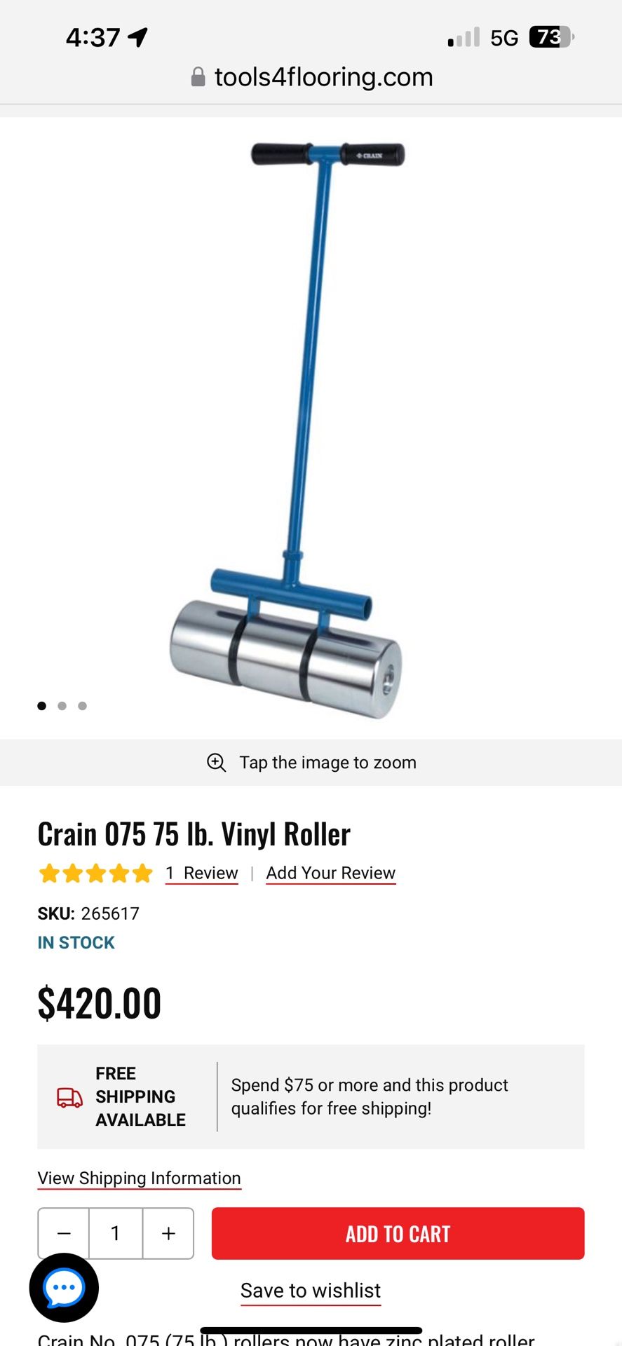 Crain 075 75 lb. Vinyl Roller