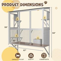 C) Catio Outdoor Cat Enclosure with Window Access, Large Window Catio Wood Cat House with 4 Platforms & 3 Doors white color ,$120