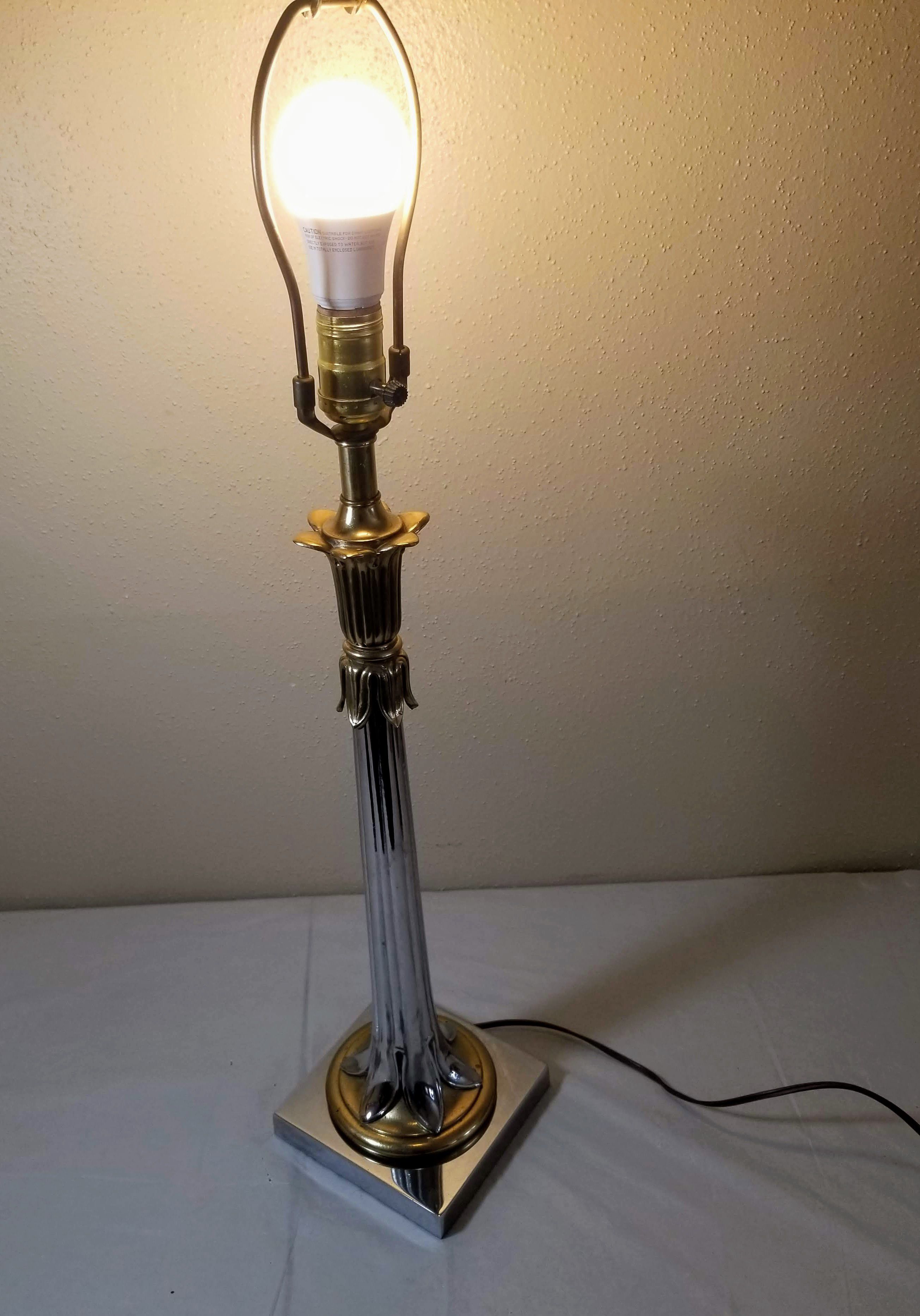 Vintage Chrome and Brass Floral Design Table Lamp