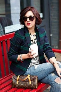 Green & Black Plaid Blazer Jacket
