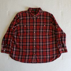 LRL RALPH LAUREN Mens Button-Down Long-Sleeve Dual Pocket Flannel Shirt (3X) Red