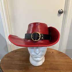 Handmade Red Leather Musketeer Hat