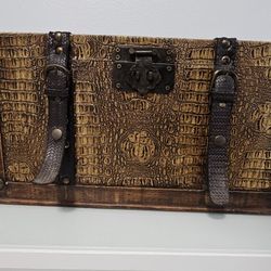 Vintiquewise faux alligator/crocodile wood storage trunk with a hinged lid and metal hardware