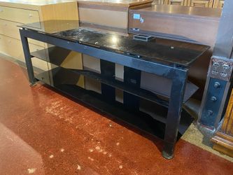 BUSH Black Tempered Glass Media Stand w/ Metal Frame