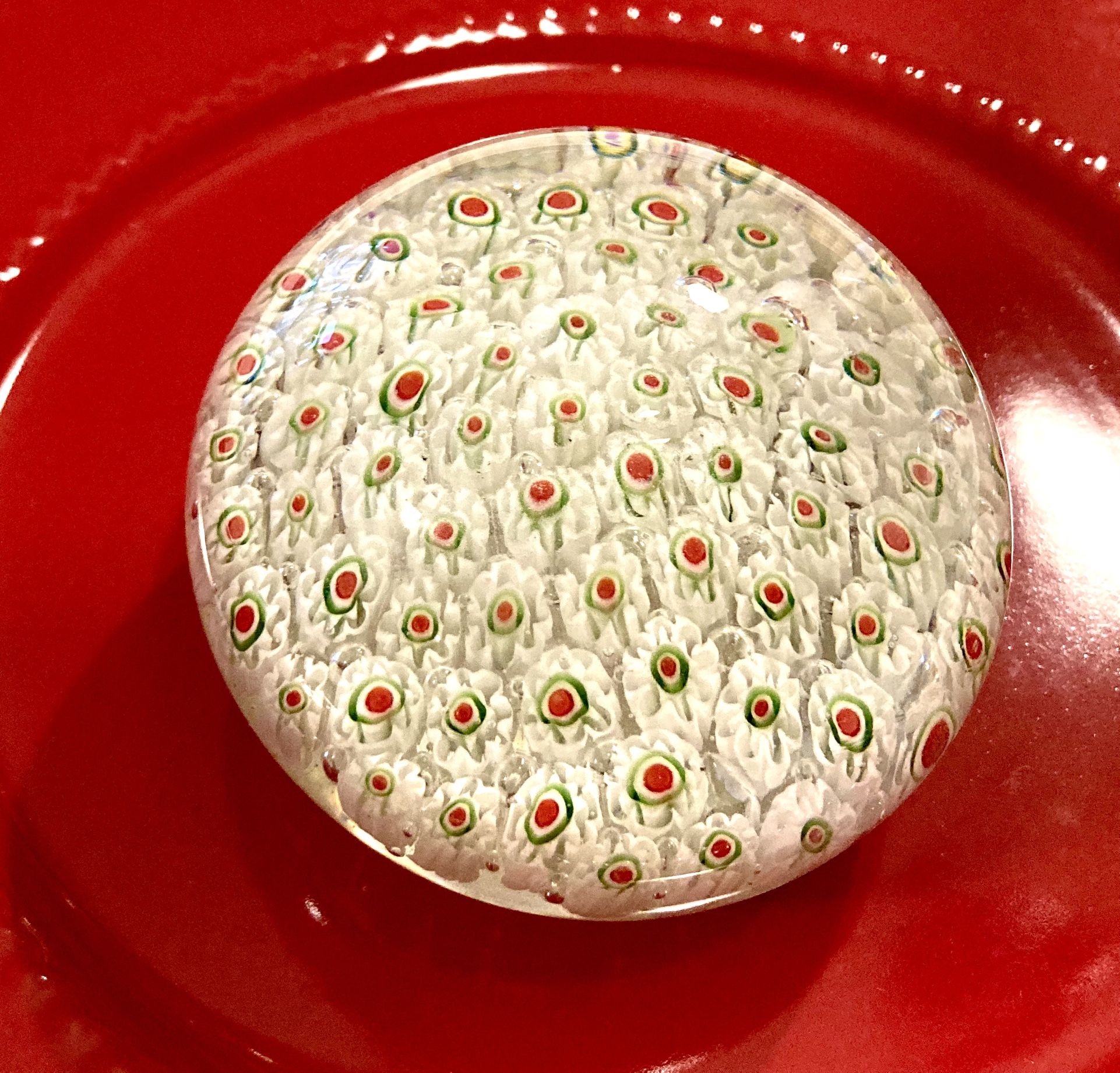 Millifiore Murano Style Colorful Heavy Paperweight (approx 3.5” w x 2.85” h)