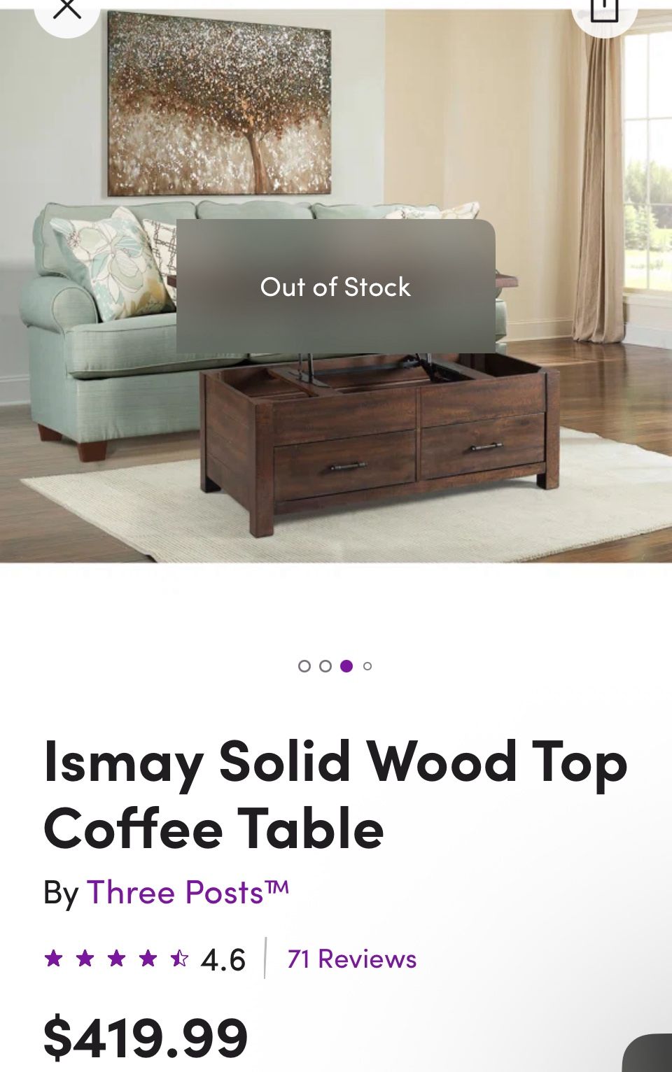 Ismay Solid Wood Coffee Table
