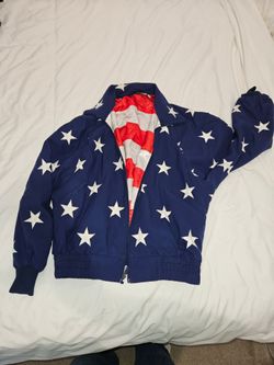 Vintage 90s USA American Flag Jacket Reversible 4th July Red White Blue