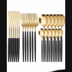 Modern Black And Gold Utensils Cutlery