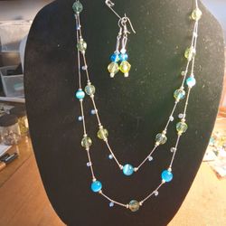 Multi Strand 15.5 In Necklace With Drop Earrings