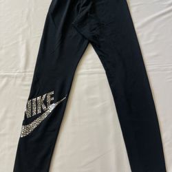 Nike Legging Bottom Activewear Pants Polka Dots Logo Graphic Print Black Women