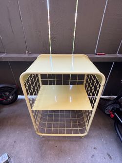 Cute 3-Tier Yellow Metal Side Table / Nightstand with Storage Shelf