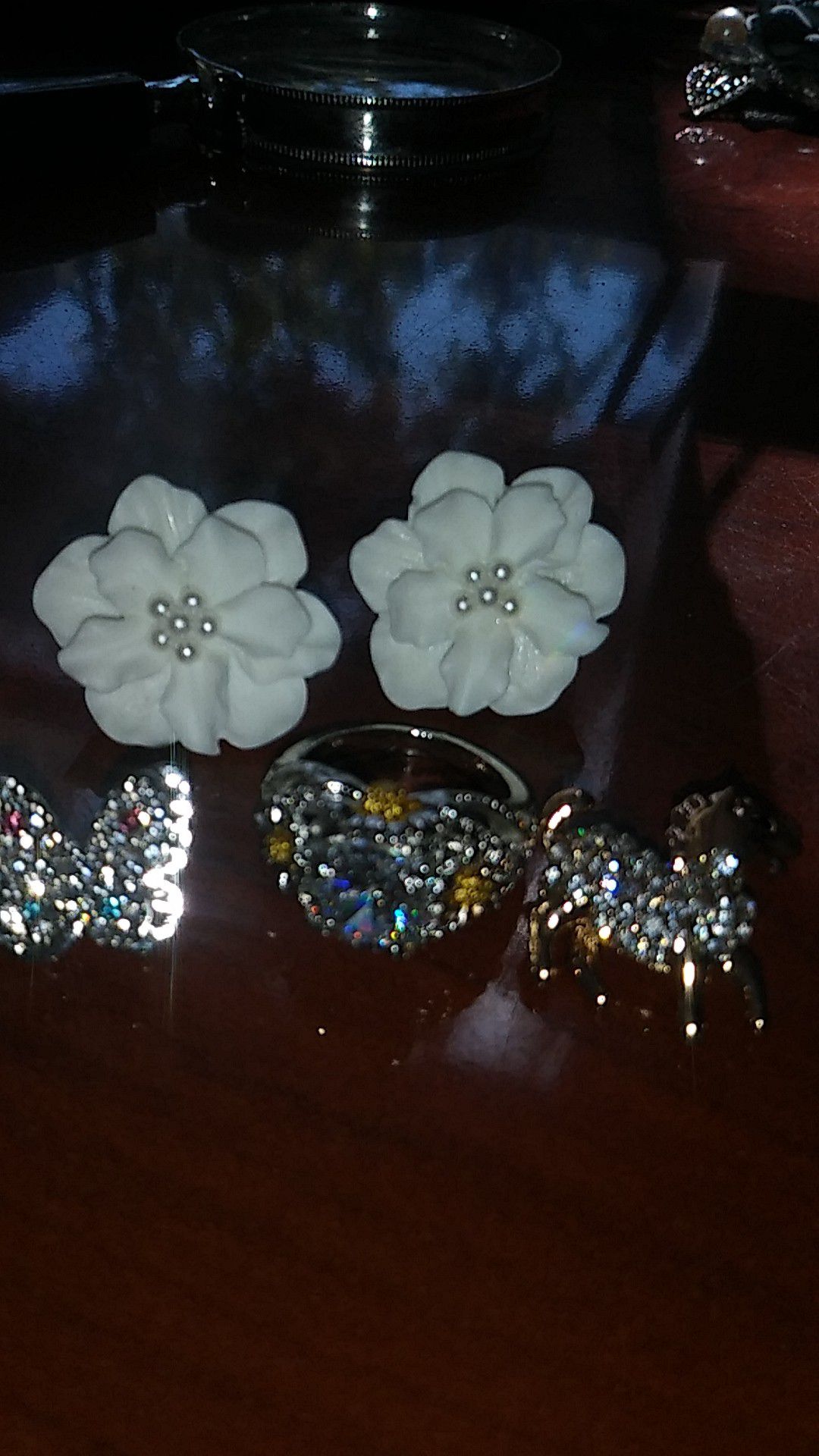Cute animal rhinestone bling bling and korea fashion big flower stud resin earings and crystal ring lot