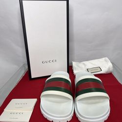 Gucci Pursuit Web Trek Pool Slide Web Red Greed White