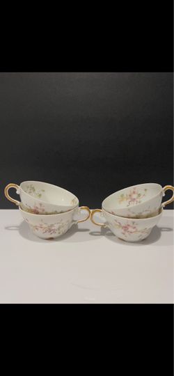 Antique Theodore Haviland Limoges Schleiger Set of 4 Tea Cups Rare France