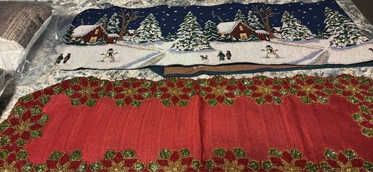 Holiday table runners + light up pillows