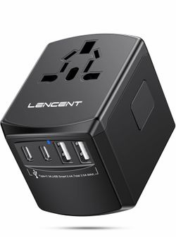 LENCENT Universal Travel Power Adapter, International AC Plug Adaptor with 2 USB C 2 USB A Ports Wall Charger Worldwide Travel Essentials
