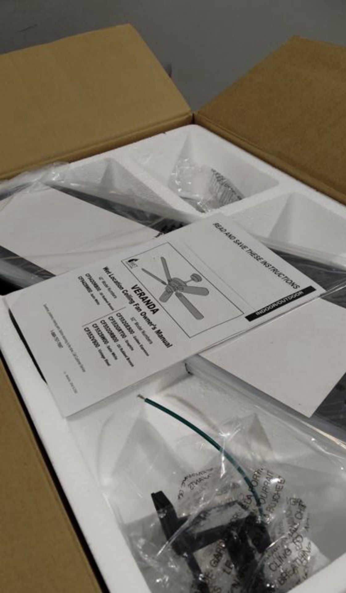 kathy ireland HOME [CF552GES] Veranda Outdoor Ceiling Fan with Pull Chain, 52 Inch | Wet Rated Hanging Fixture with 5 Weather Resistant Blades Downrod