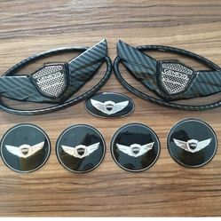 7pcs 3D Black Carbon Fibre Wing Car Badge Emblem Genesis Coupe 11-15 7pcs(Carbon Back