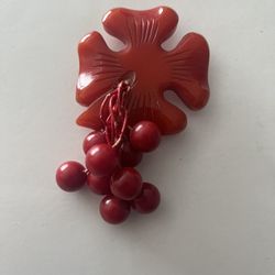Vintage Bakelite Dangling Cherries Four Clover Brooch Pin