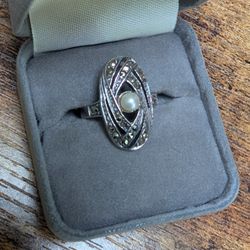 Vintage marcasite and pearl Cocktail Ring