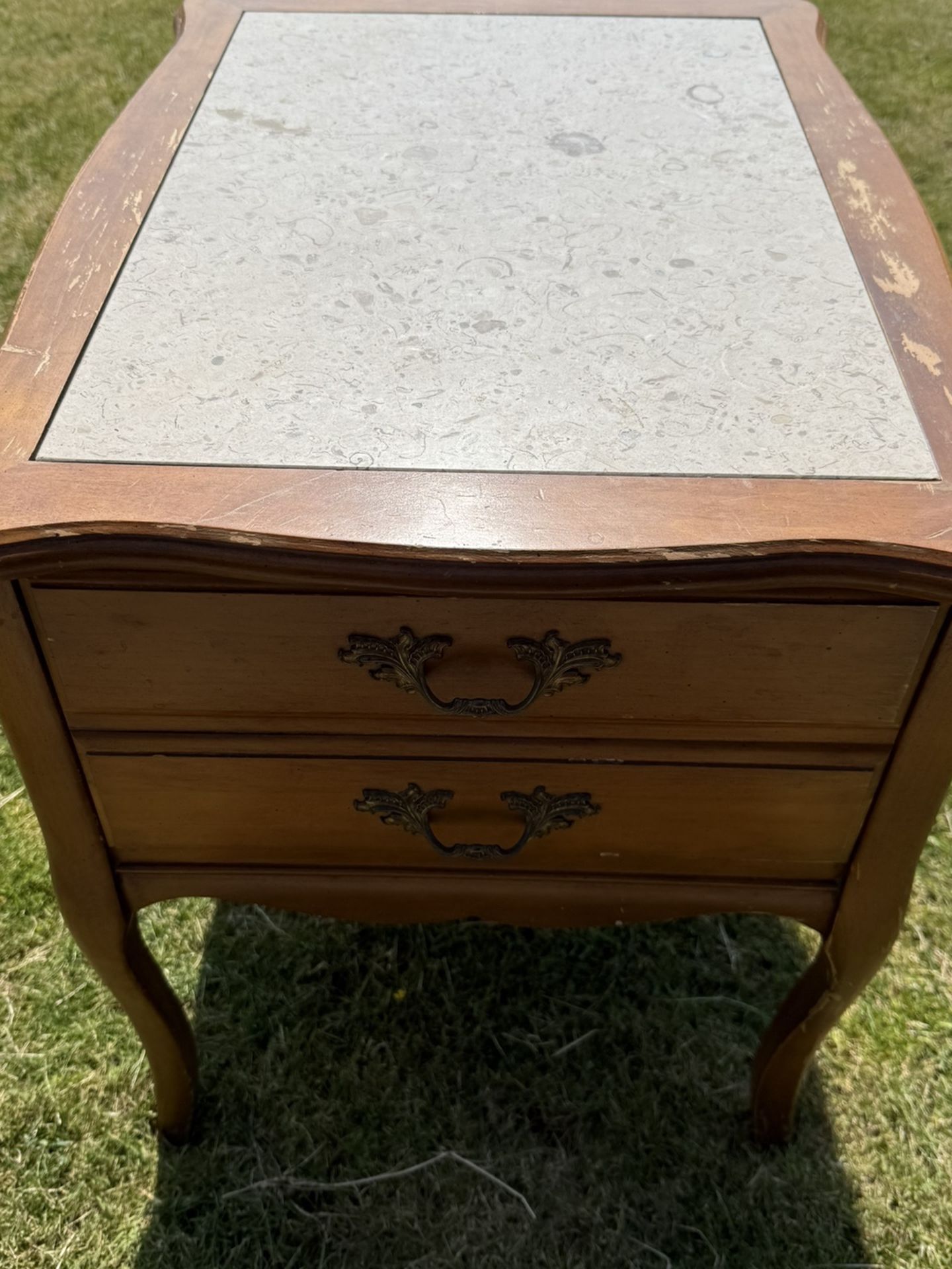 Vintage Bedside Table With Marble Top