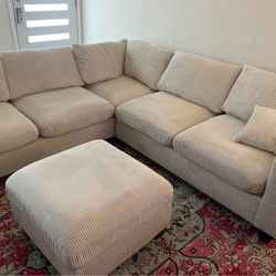 New Corduroy Sectional.  Beige.  99” X 99”.  Free Delivery!