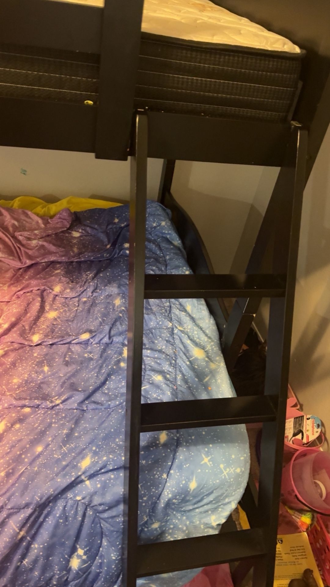 Black Bunk Bag With Full Size And Twin Size Mattress And Ladder Included