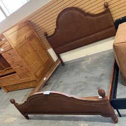 Woven Wicker And Wood King Size Bed Frame (in Store)