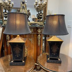 A Pair Of Gourgeous Pewter & Brass Italian Circa Lamps🌷