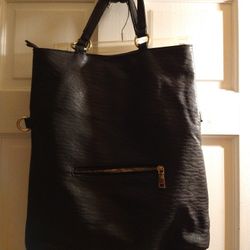 Black Leather Deep Satchel Purse