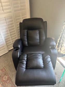 Black Leather Recliner Chair with Cup Holders
