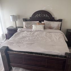 King bed frame with two nightstands 