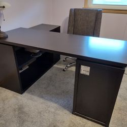 Brown Desk with Chair & Lamp
