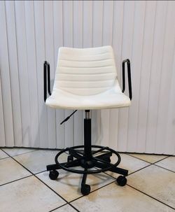 💫 White mid Back Padded Drafting Chair with Tall Adjustable Base & Leg Rest